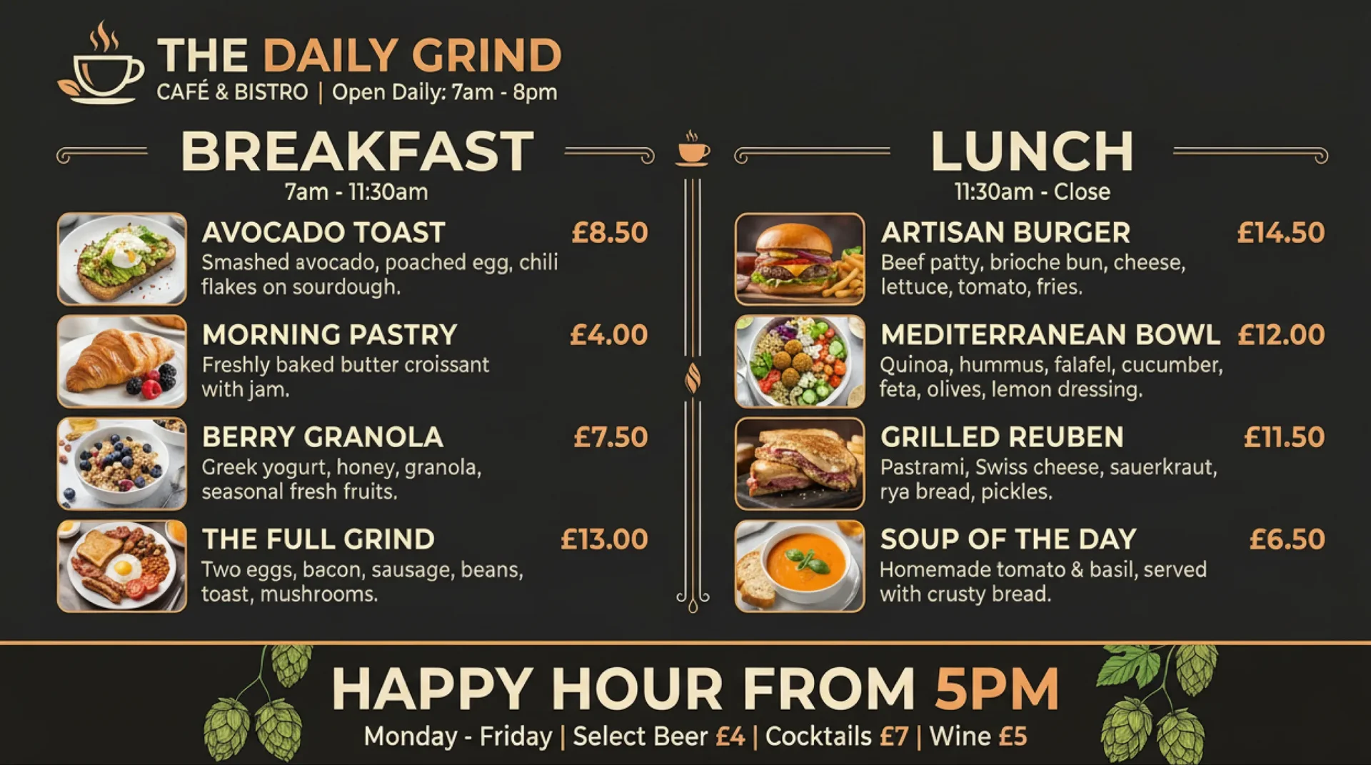 Digital menu board displaying daily specials