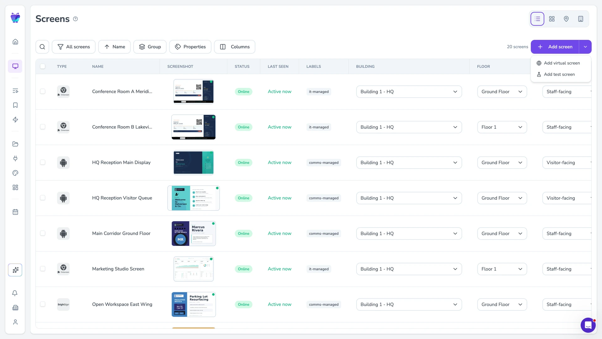 Fugo CMS add-screen dropdown, where you start pairing a new macOS player