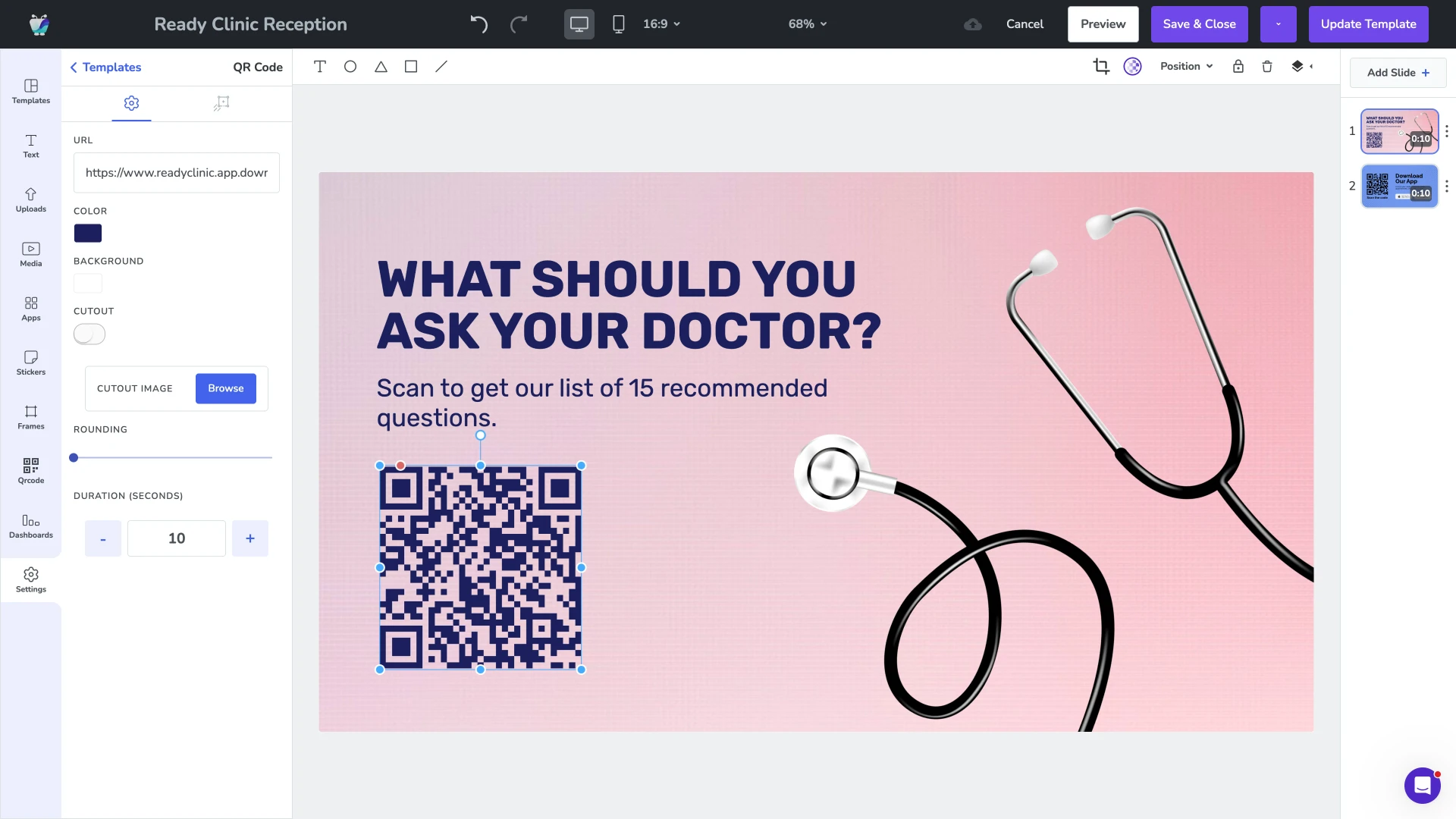 Fugo queue display integration showing live prescription ready notifications on pharmacy screen