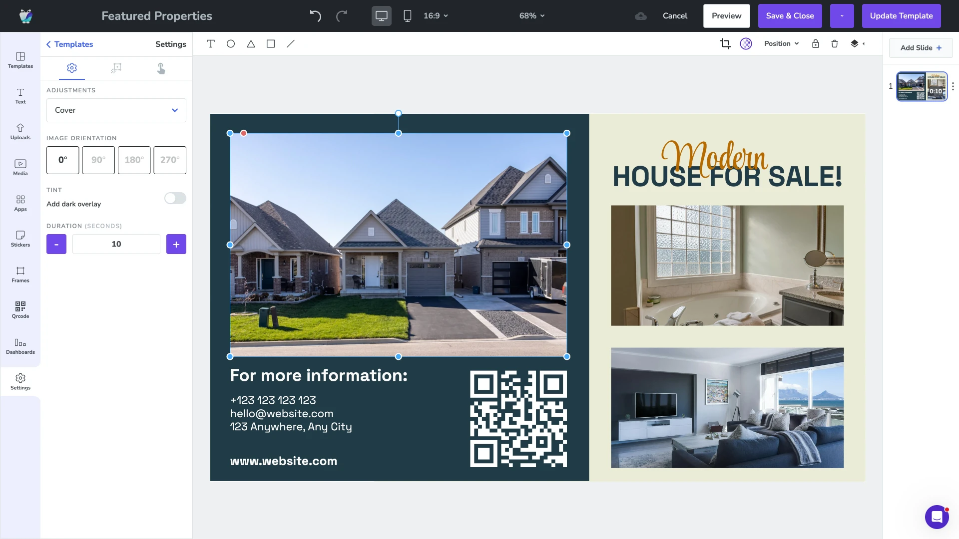 Fugo template library showing a selection of property listing layouts for real estate window and office displays