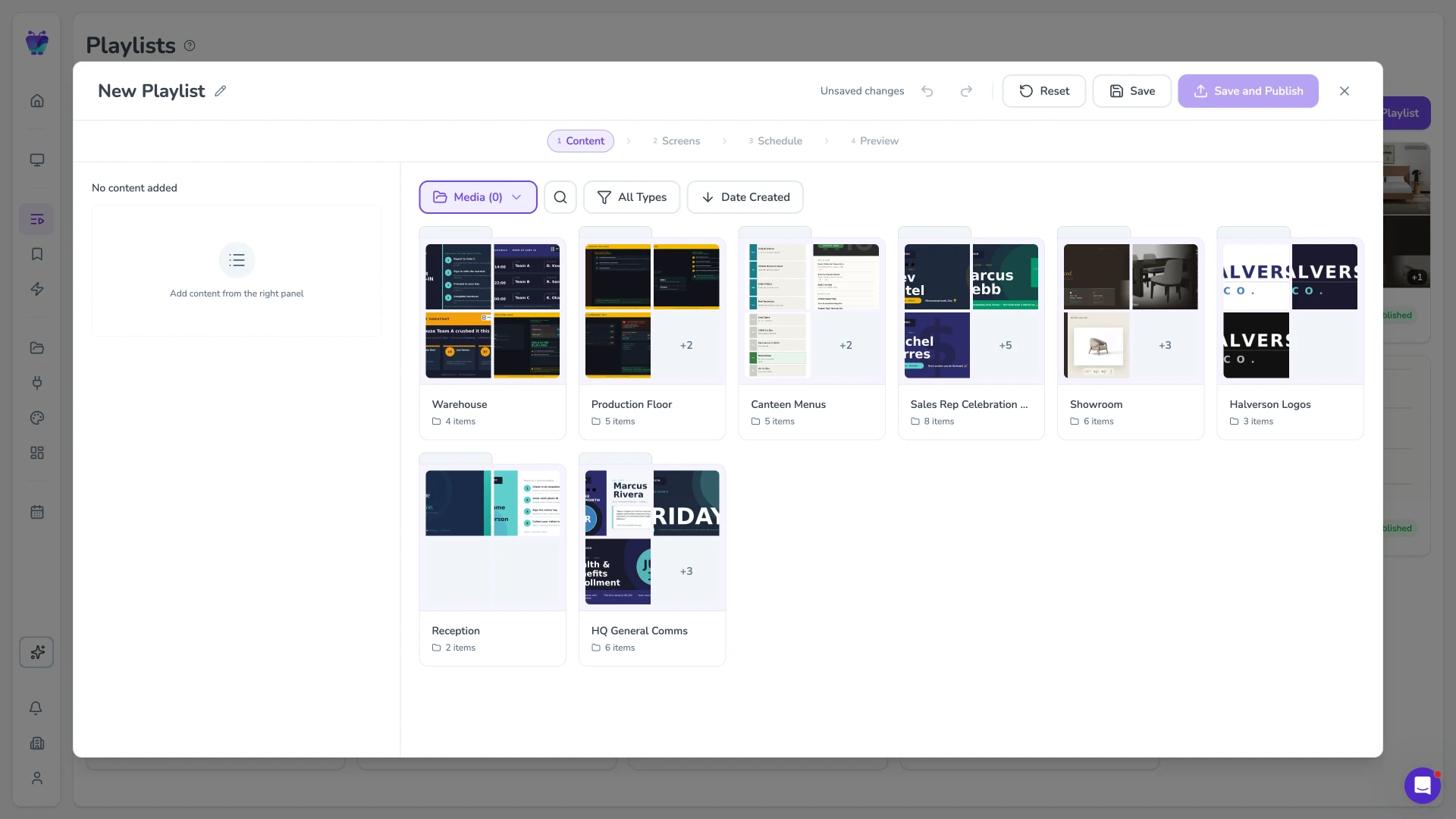Fugo playlist builder combining data, notices and schedules for an information board