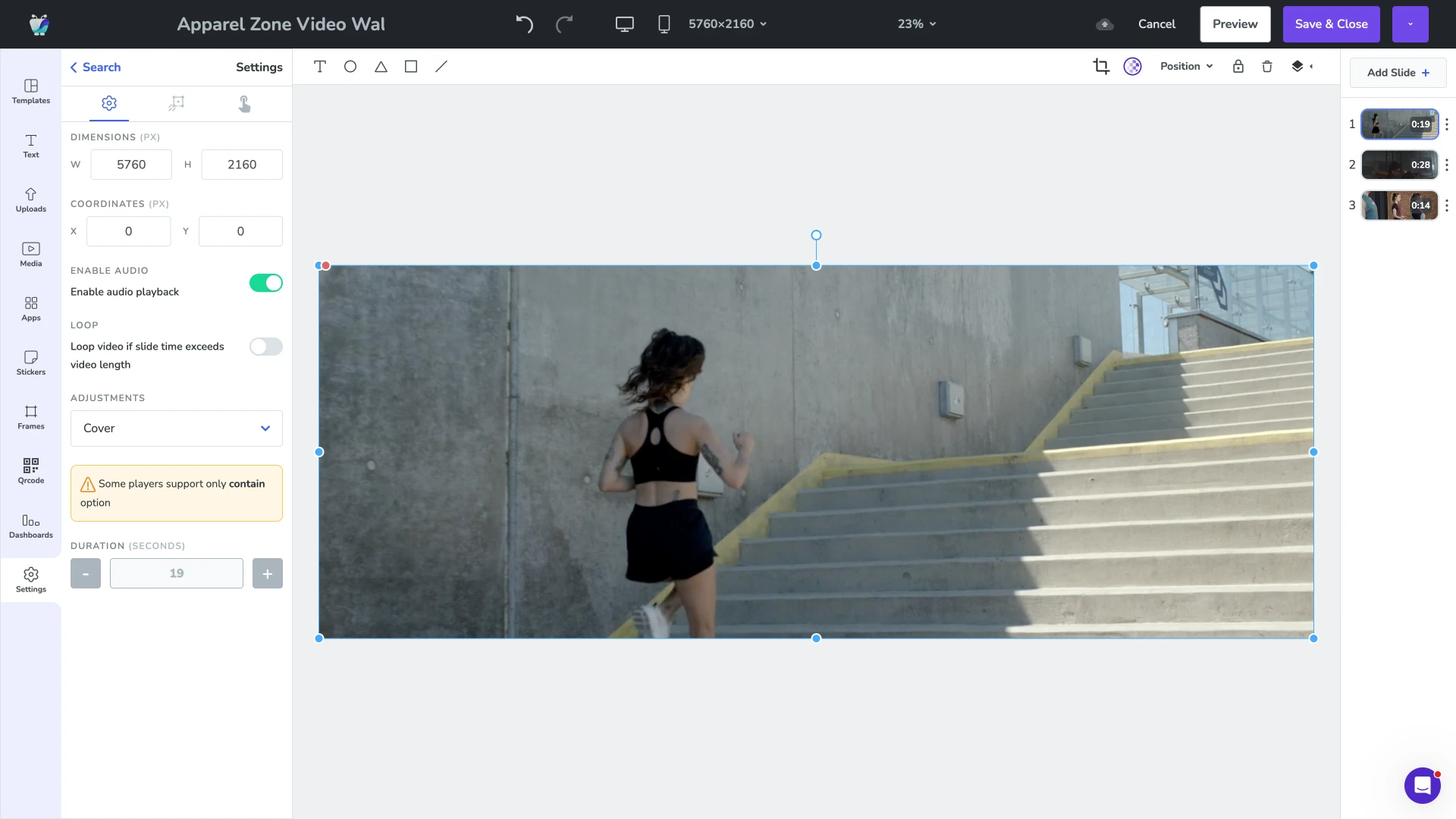 Fugo Design Studio showing a video wall layout on the canvas