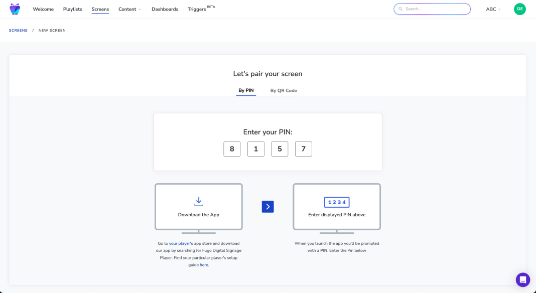 Pairing page on laptop